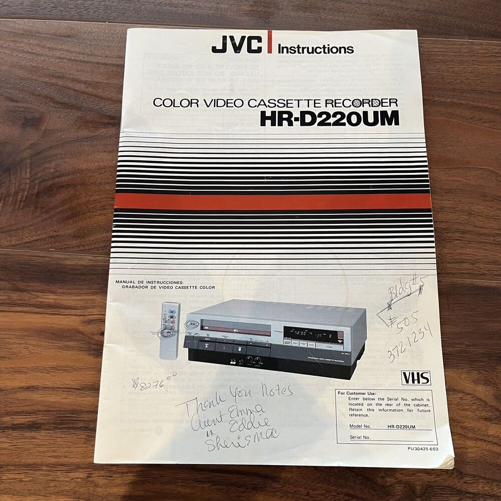 JVC HR-D22OUM Color Video Cassette Recorder Instructions Owners Manual